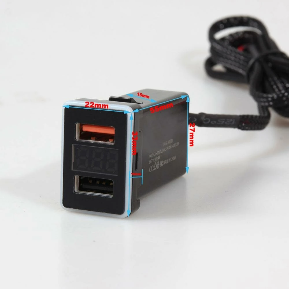 QC3.0 Quick Charge Car Charger | Dual USB Display Voltage & Amps | For Toyota - Image 4