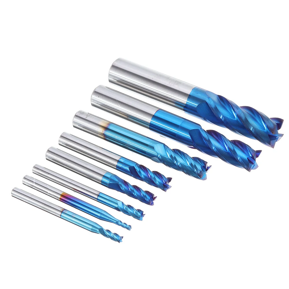 Drillpro 8Pcs Carbide End Mill Set | 4 Flutes 2-12mm | Naco Blue HRC50 - Image 3