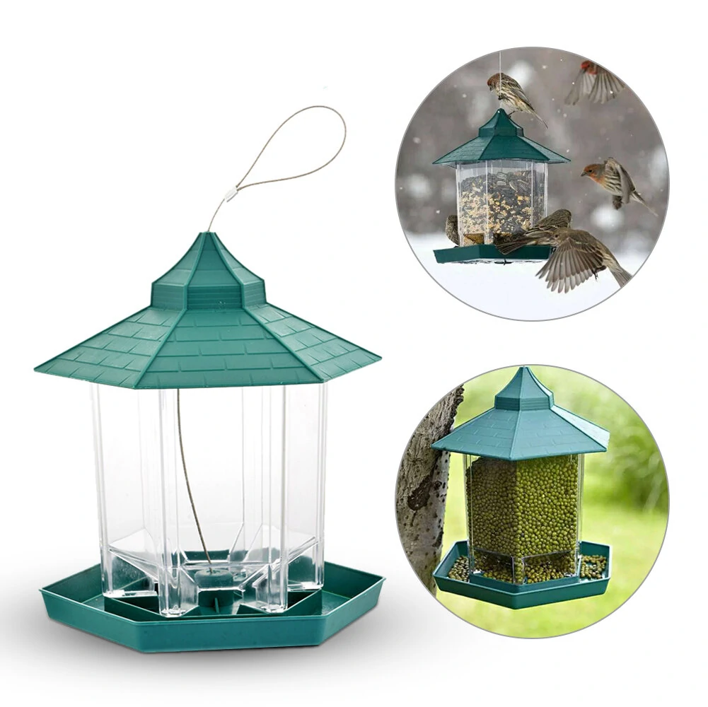 Green Bird Feeder - Outdoor Hanging Plastic Feeder - Waterproof Bird Food Container - Image 3