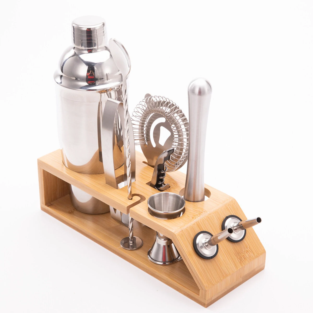 Boston Cocktail Shaker Set - 10pcs Stainless Steel Bar Tools with Mixer & Base - Image 4