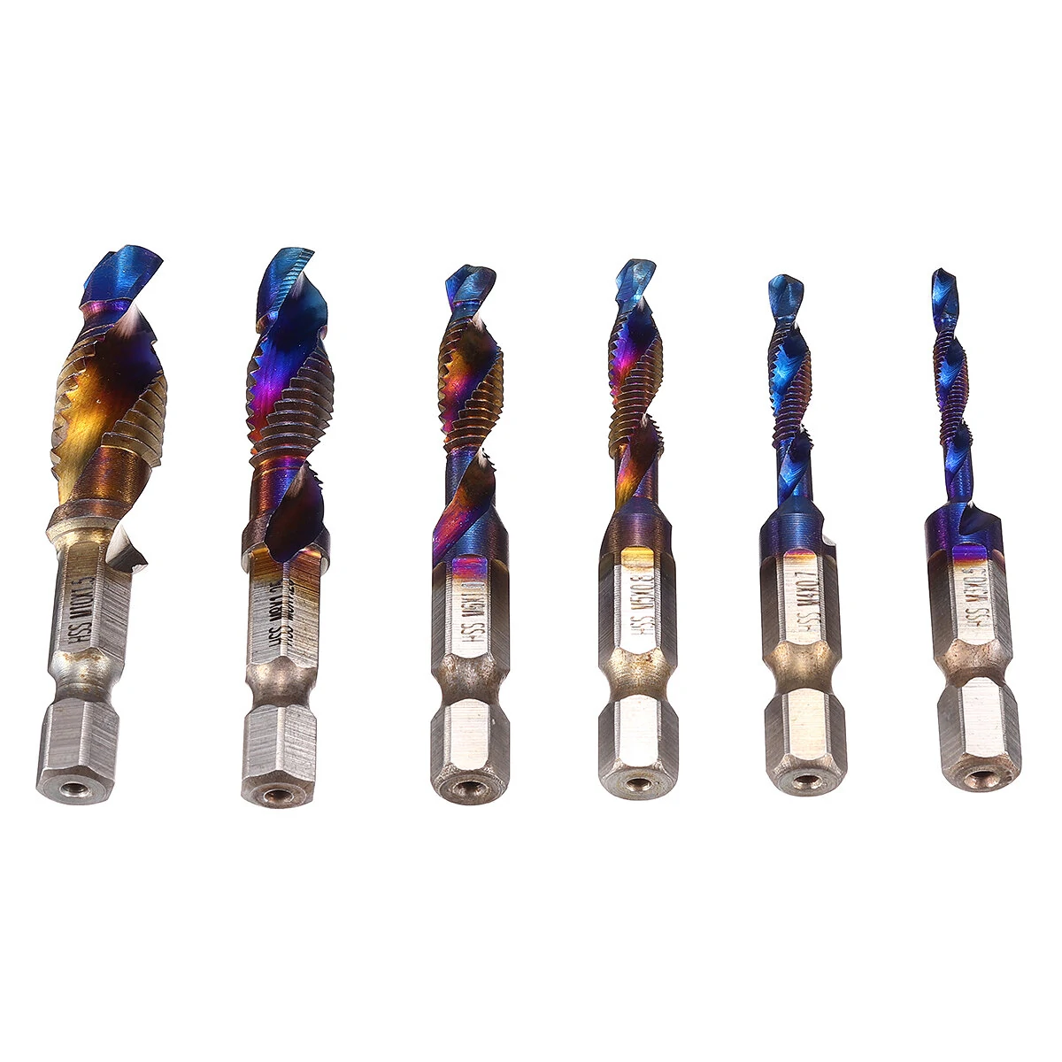 6pcs M3-M10 Blue Coated Drill Tap Bit Set | Hex Shank Deburr Countersink Bits - Image 2