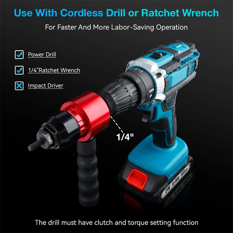Cordless Electric Rivet Nut Gun | Alloy Steel Adapter | Metric & Inch Connectors M3-M8 - Image 2