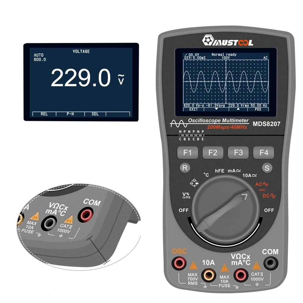 MUSTOOL MDS8207 2-in-1 Digital Oscilloscope & Multimeter - 40MHz 200Msps 6000 Counts - Image 4