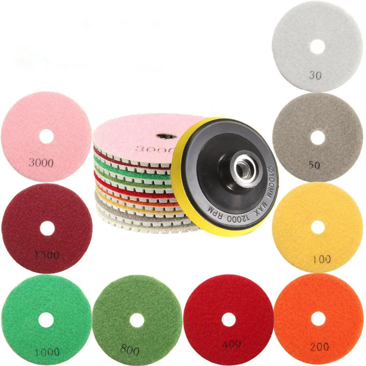 10pcs 4 30-3000 Grit Diamond Polishing Pads Set - Granite Concrete Marble - Image 2
