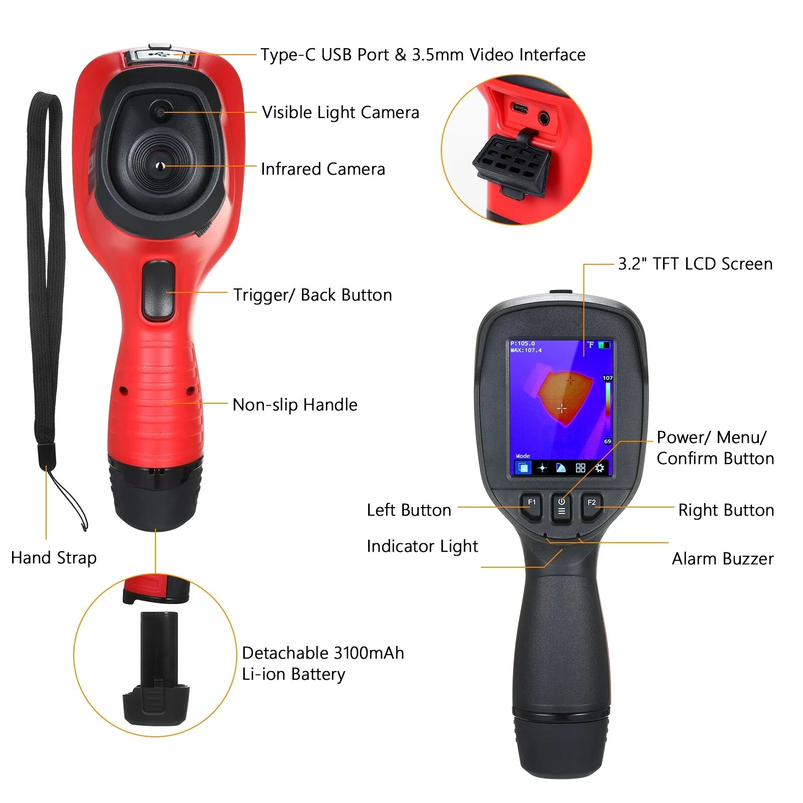 DALI T1 Thermal Imaging Camera | 160x120 IR 3.2 LCD | Rechargeable Infrared Thermometer - Image 4