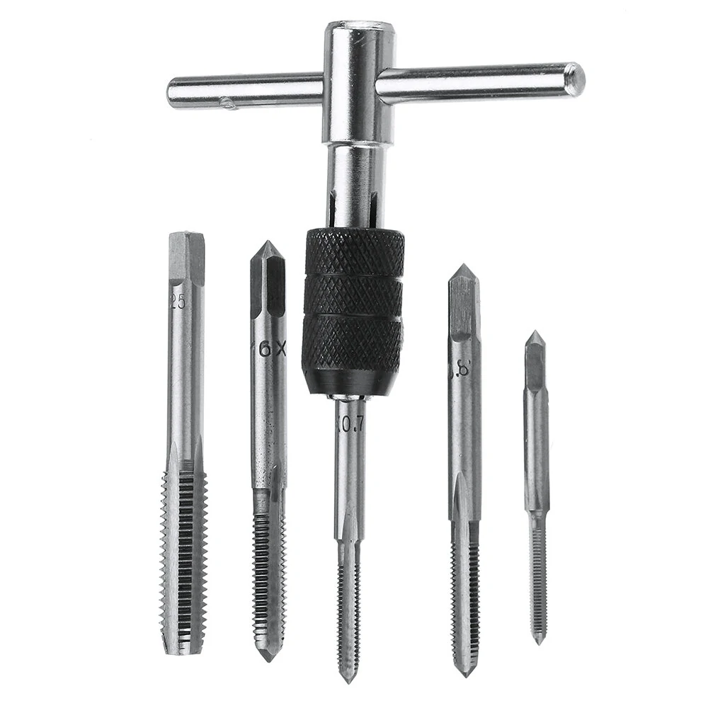 M3-M8 T Handle Ratchet Tap Wrench Set - 6pcs Machinist Tool With Screw Taps - Image 2