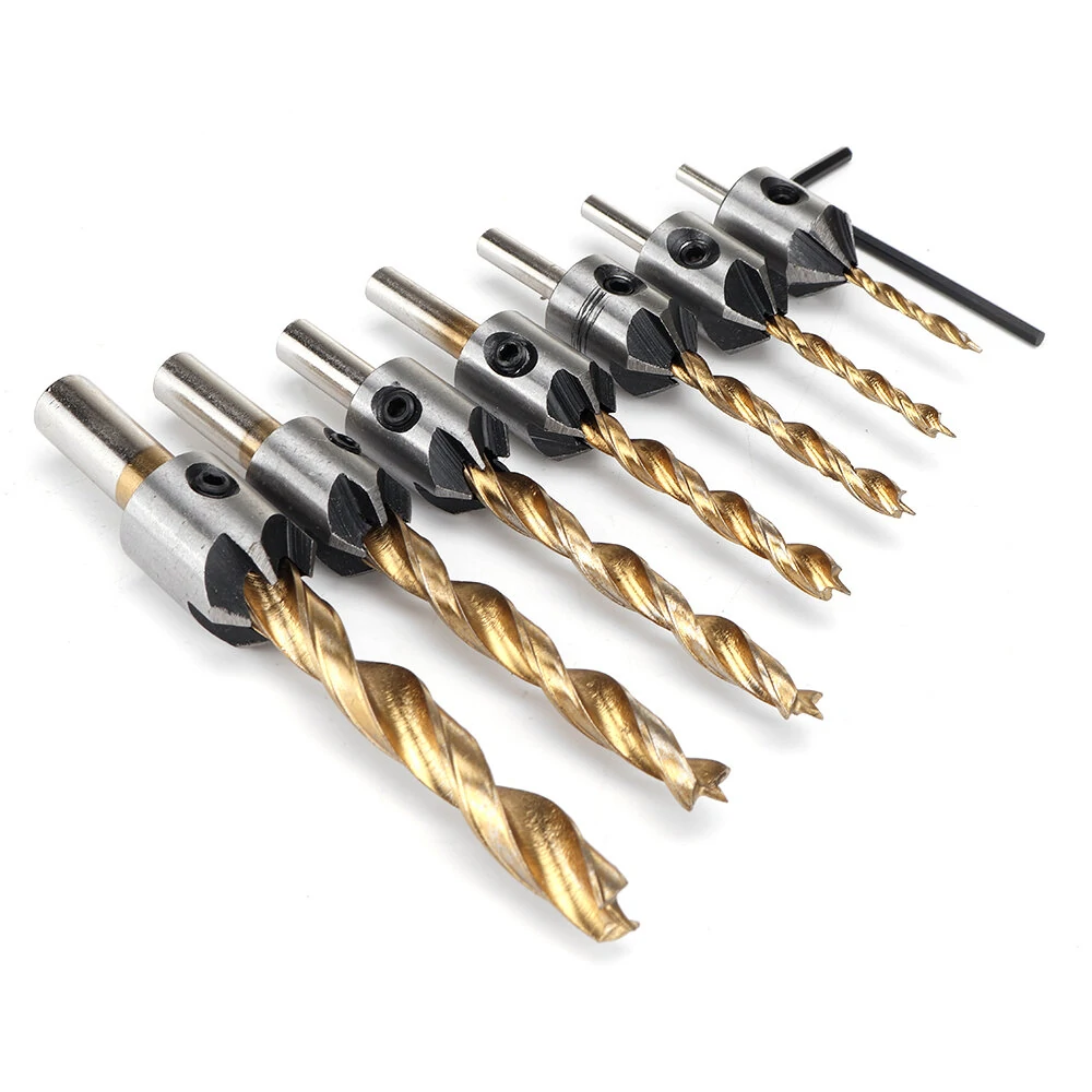 Titanium Coated Countersink Drill Bit Set - 7/8Pcs 3-10mm | Hex Wrench - Image 2