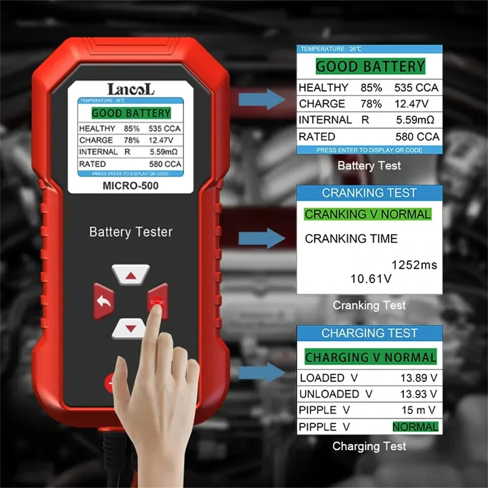 Lancol MICRO-500 Battery Tester - 12V Lead-Acid & Lithium - Color LCD Display - Image 4