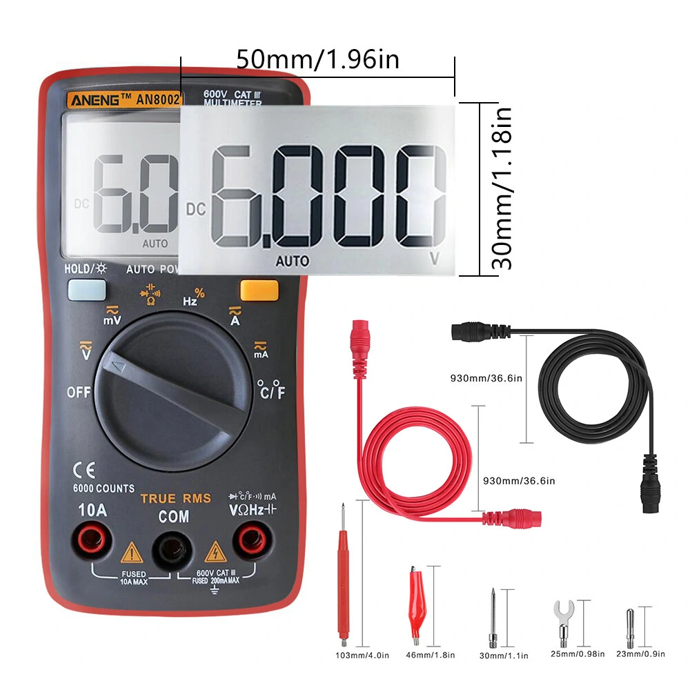 ANENG AN8002 True RMS Multimeter - 6000 Counts | AC/DC Voltage, Current, Temp - Image 5