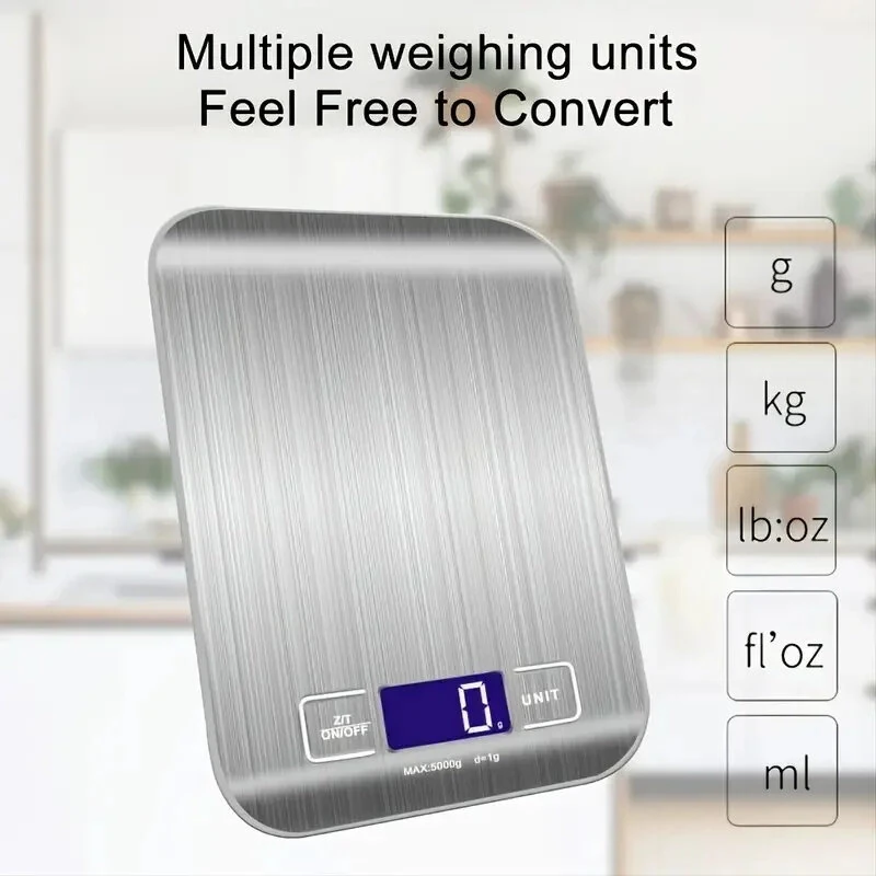 5kg Portable Kitchen Scale - Stainless Steel LCD Backlit - Precise 1g Food & Coffee Scale - Image 2