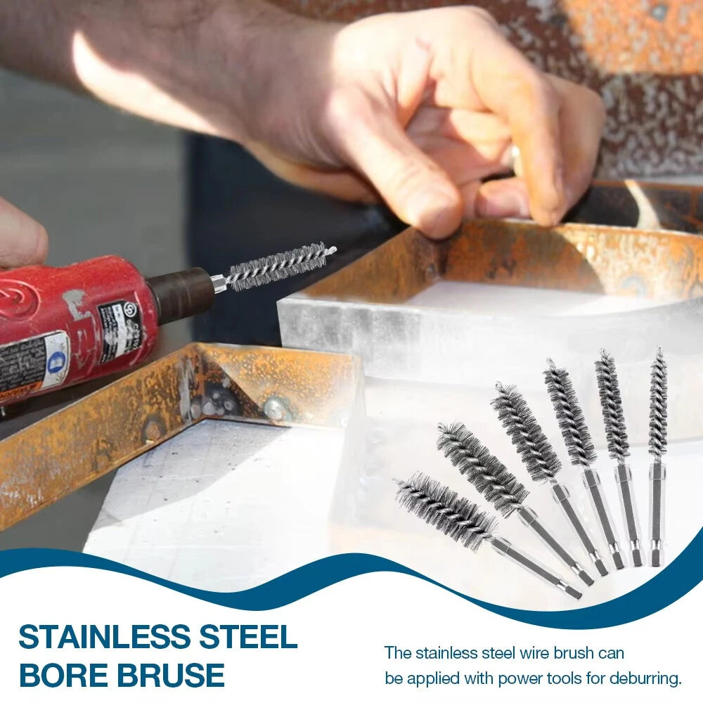 Premium Stainless Steel Bore Brush Set - 6 pcs Straight Wire for Drill - Rust Removal - Image 5
