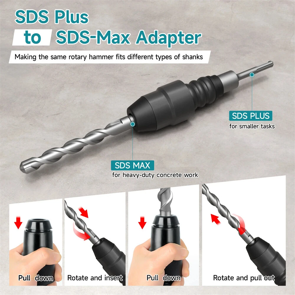 SDS Plus to SDS Max Rotary Hammer Drill Adapter | 210mm Alloy Steel Converter for Concrete Brick Tile - Image 4