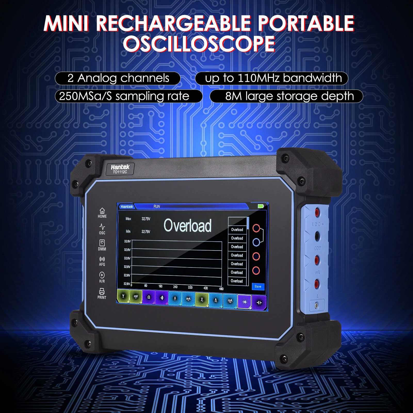 Hantek TO1112C Oscilloscope Multimeter | 110MHz 2-Channel | 7-inch TFT LCD & Tool Bag - Image 4