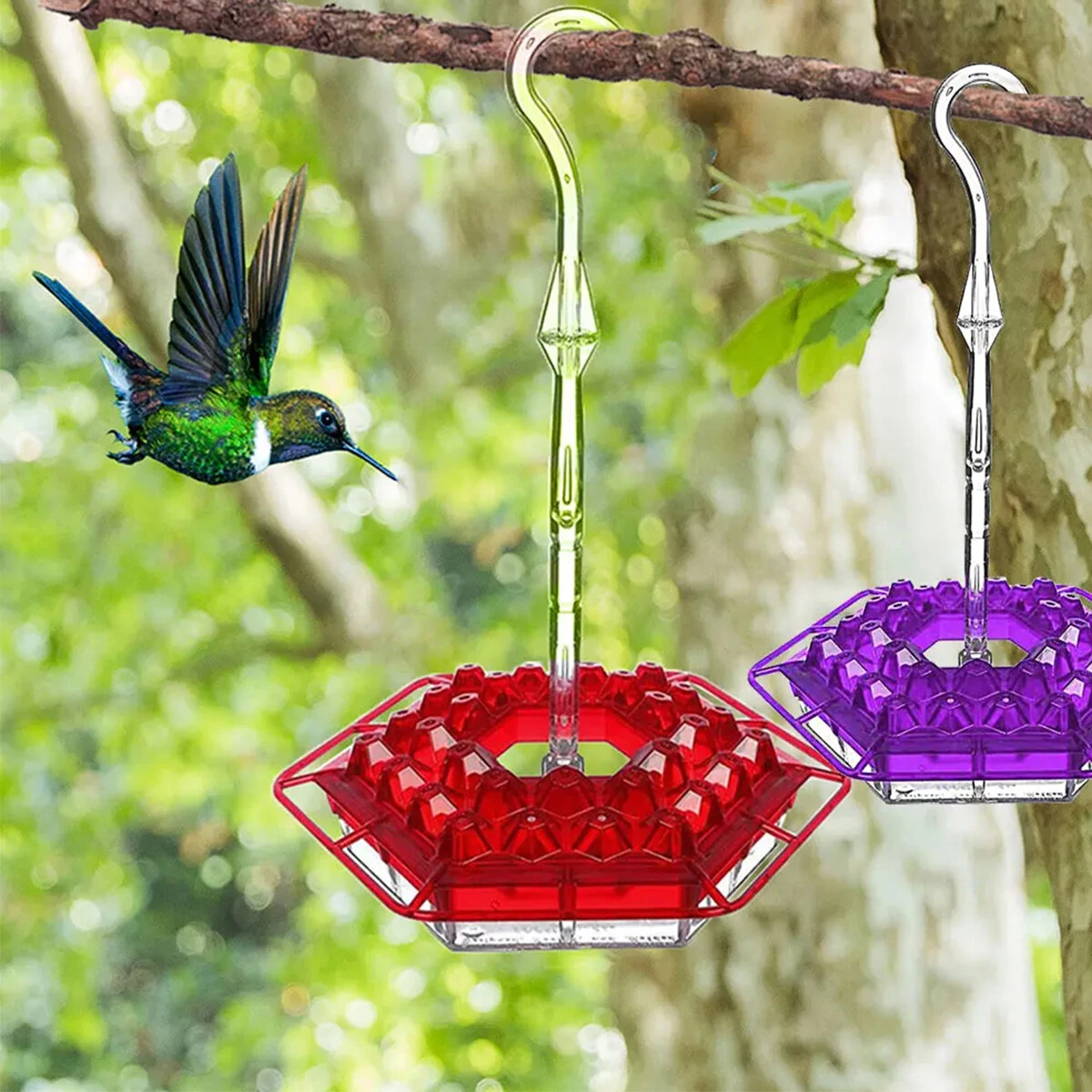 Hand-Blown Hummingbird Feeder - Multi-Feed Ports & Easy Clean - Acrylic Outdoor Hanging Gift - Image 3