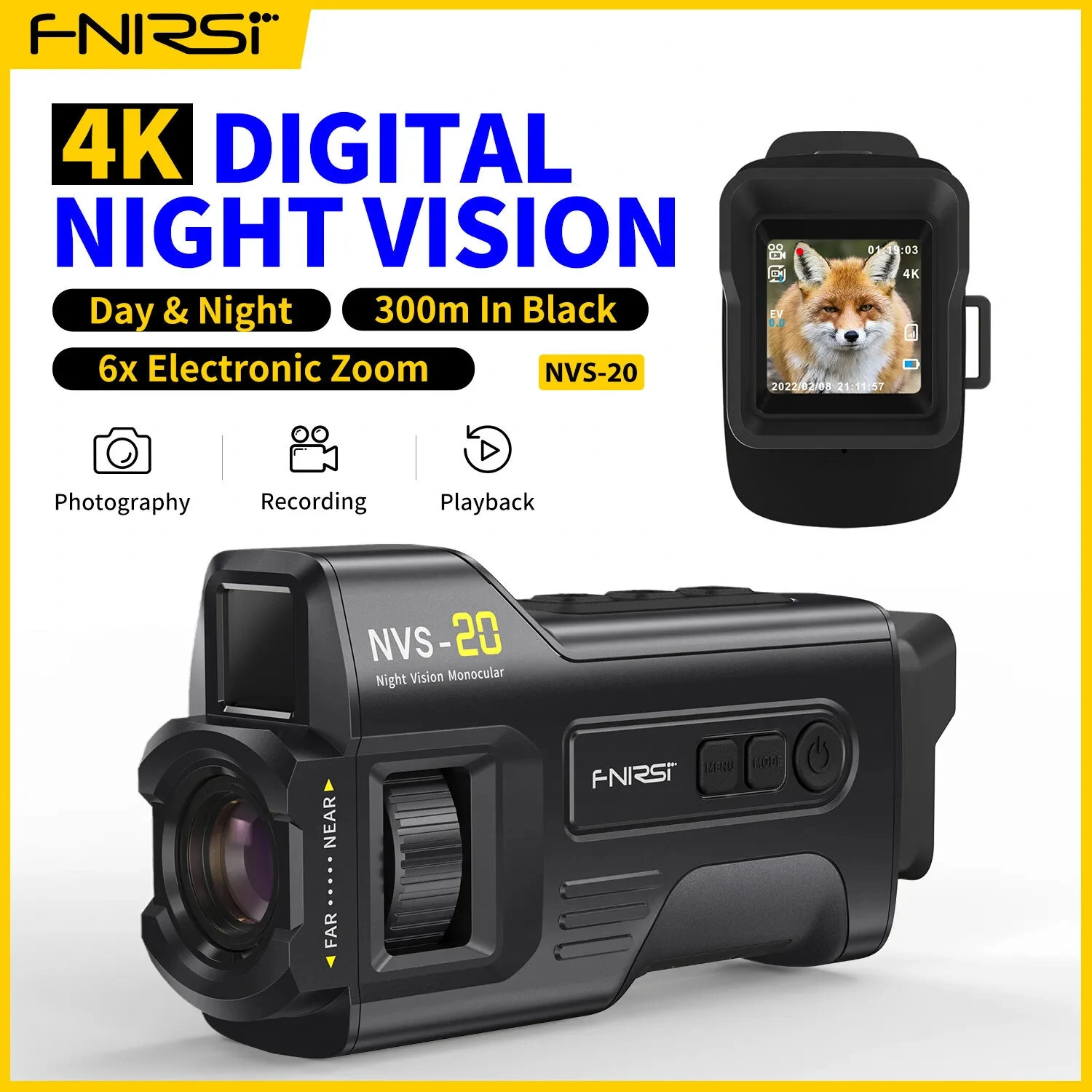 FNIRSI NVS-20 4K Night Vision Monocular | 6x Zoom 300m Range | Day & Night Dual Use - Image 2