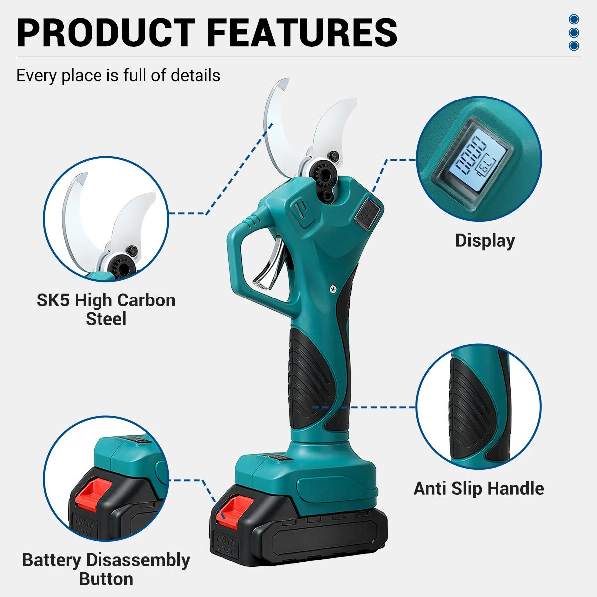 Drillpro 21V Cordless Electric Pruning Shear - 55mm Cut 4-Speed LCD | Garden Tool - Image 3