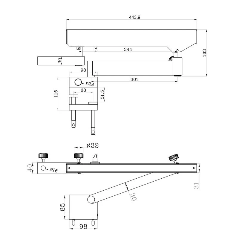 KOPPACE Stereo Microscope Clip Arm Bracket | 51.5mm Opening Folding Rocker - Image 3