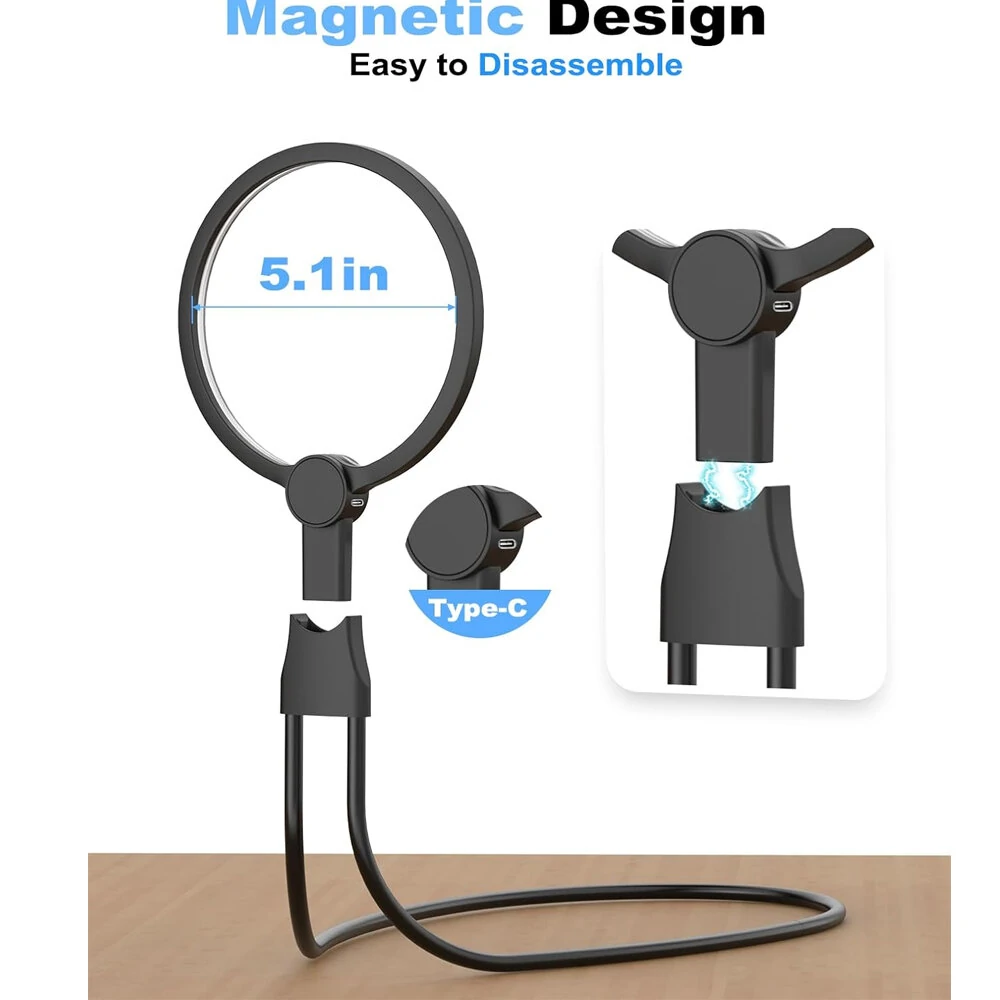 3-in-1 Magnifying Glass with Light | 5.12 Large Lens, 24 LED, USB Rechargeable - Image 2