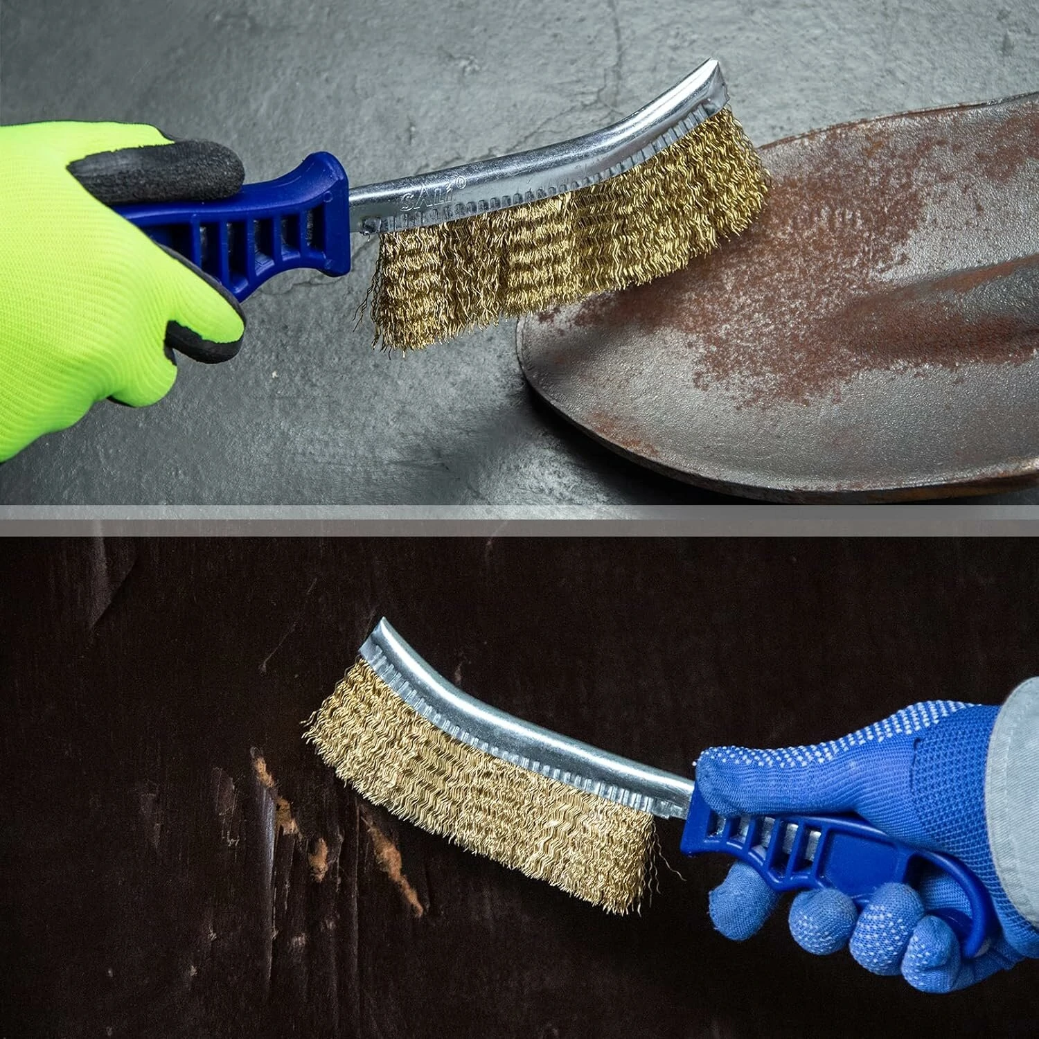 2PCS Heavy Duty Wire Brushes - 11 Long for Rust & Paint Removal | Carbon & Stainless Steel Bristles with Ergonomic Handle - Image 5