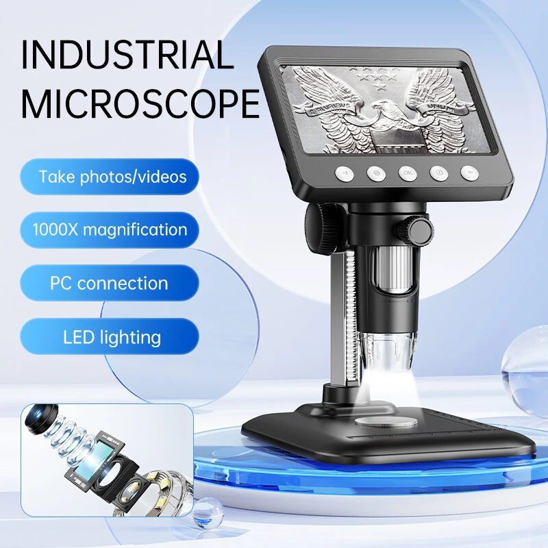 4.3 Inch Digital Microscope | 50X-1000X Magnification | 2MP HD Camera & 8 LED Lights - Image 2