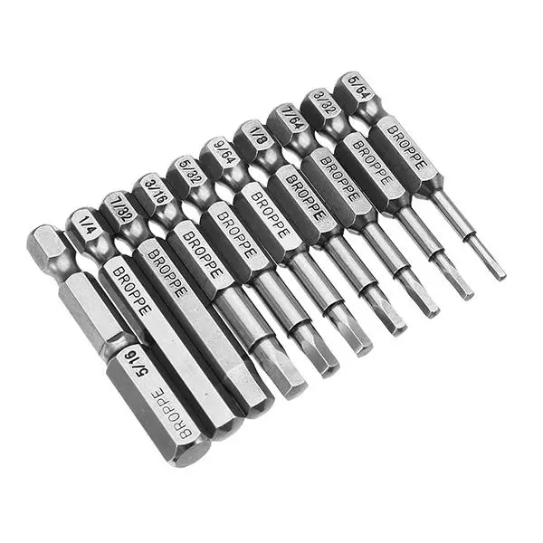 Broppe 10pcs SAE 5/64-5/16 Hex Head Screwdriver Bits 1/4 Shank Magnetic - Image 2