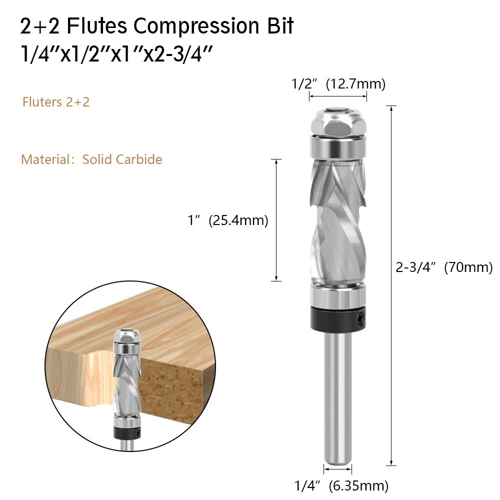 LAVIE 1/4 Shank Spiral Compression Router Bit - Top Bearing Flush Trim & Carving - Image 2