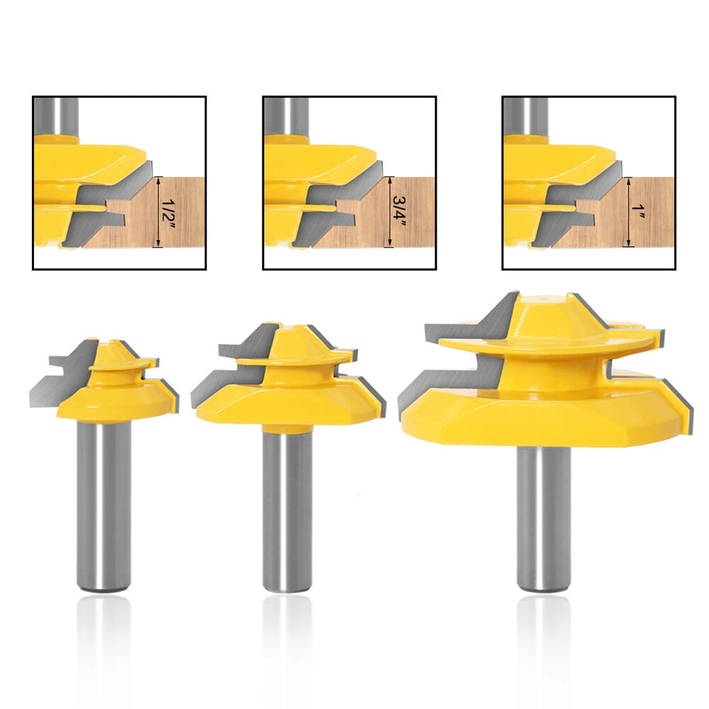 LAVIE 3PCS 45° Lock Miter Router Bit Set | 1/4 & 1/2 Inch Shank | Tungsten Carbide - Image 2