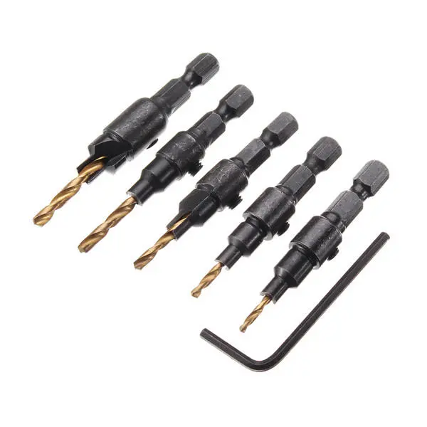 HSS Countersink Drill Bit Set - 5pcs 5/6/8/10/12mm Pilot Hole Woodworking Tool - Image 2