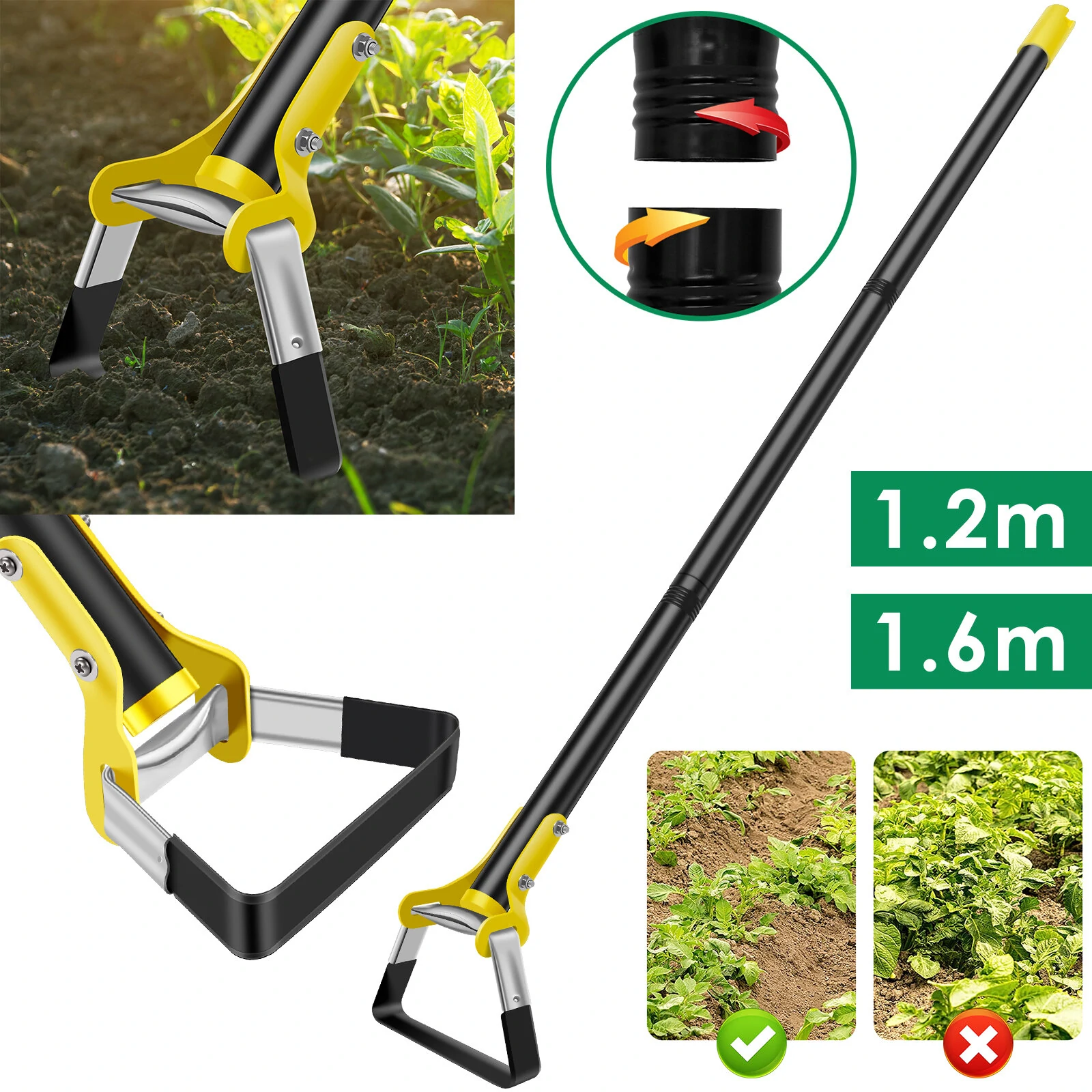 Garden Hoe Tool - 1.6M Stainless Steel Sharp Stirrup Loop Hoe | Triangle Head - Image 2