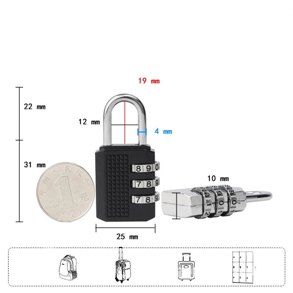 Zinc Alloy Miniature Combination Lock | 53x25x10mm Black Luggage Pouch Lock - Image 4