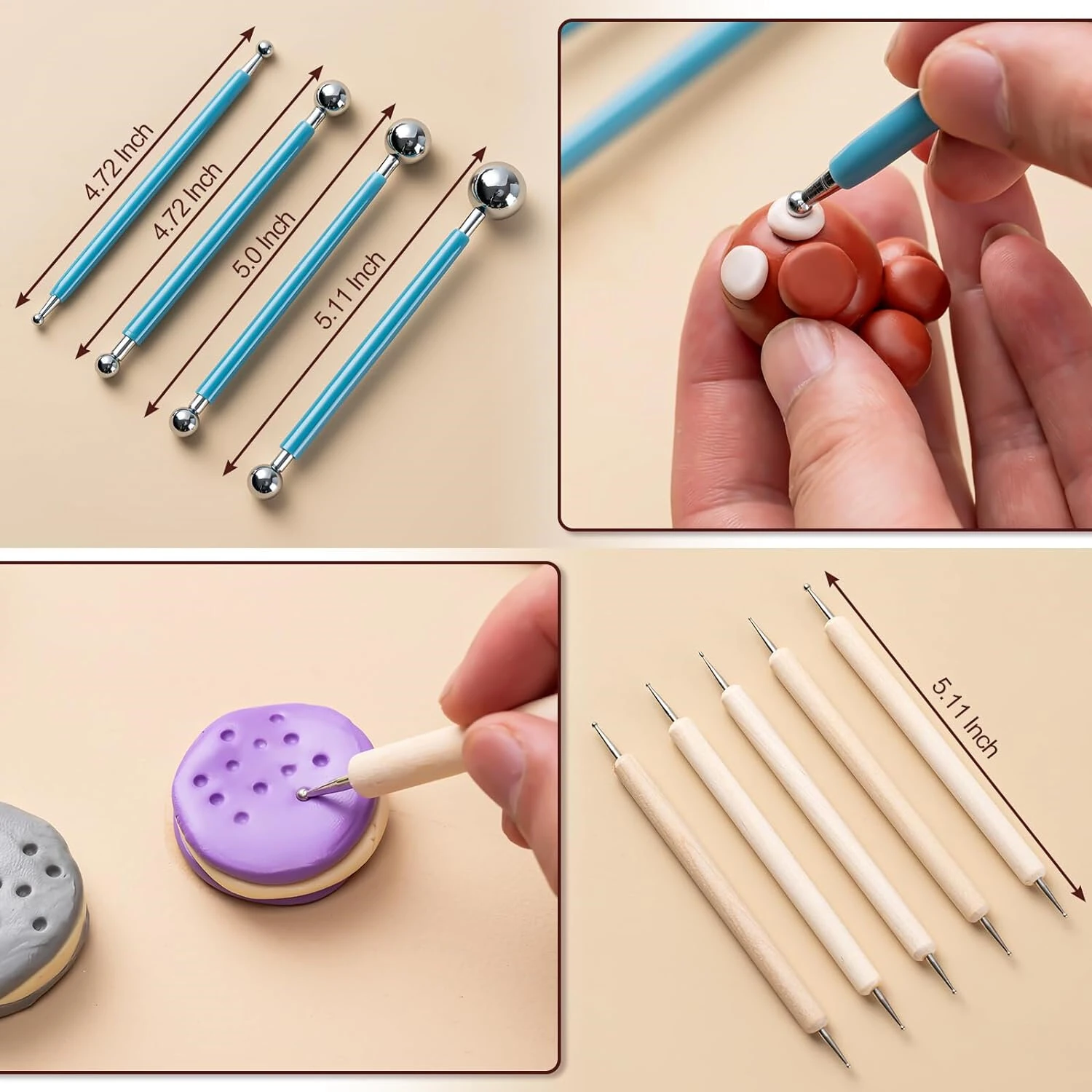 Pottery Tools Kit - 27pcs Wood & Stainless Steel Sculpting Set for Polymer Clay - Image 5