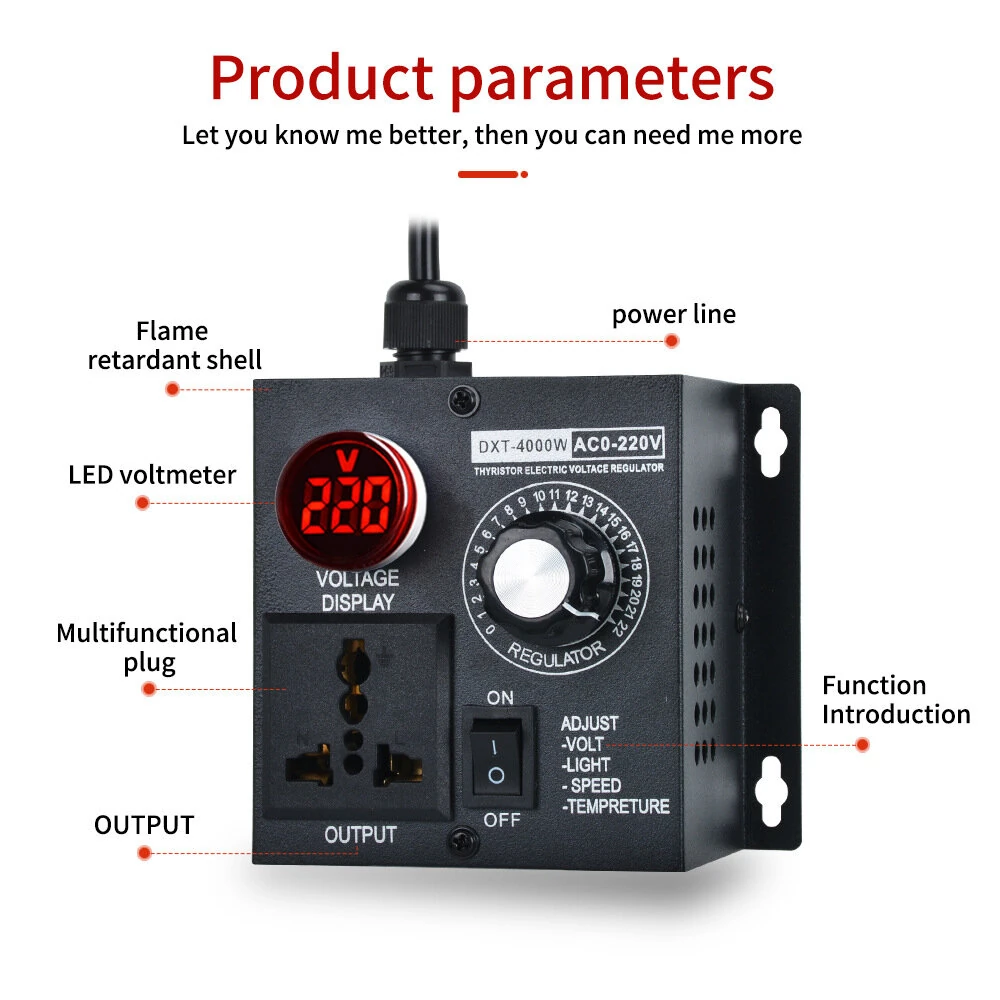 4000W Thyristor Voltage Regulator | AC 110V/220V Adjustable Output | Zero Lag & Multiple Protections - Image 3