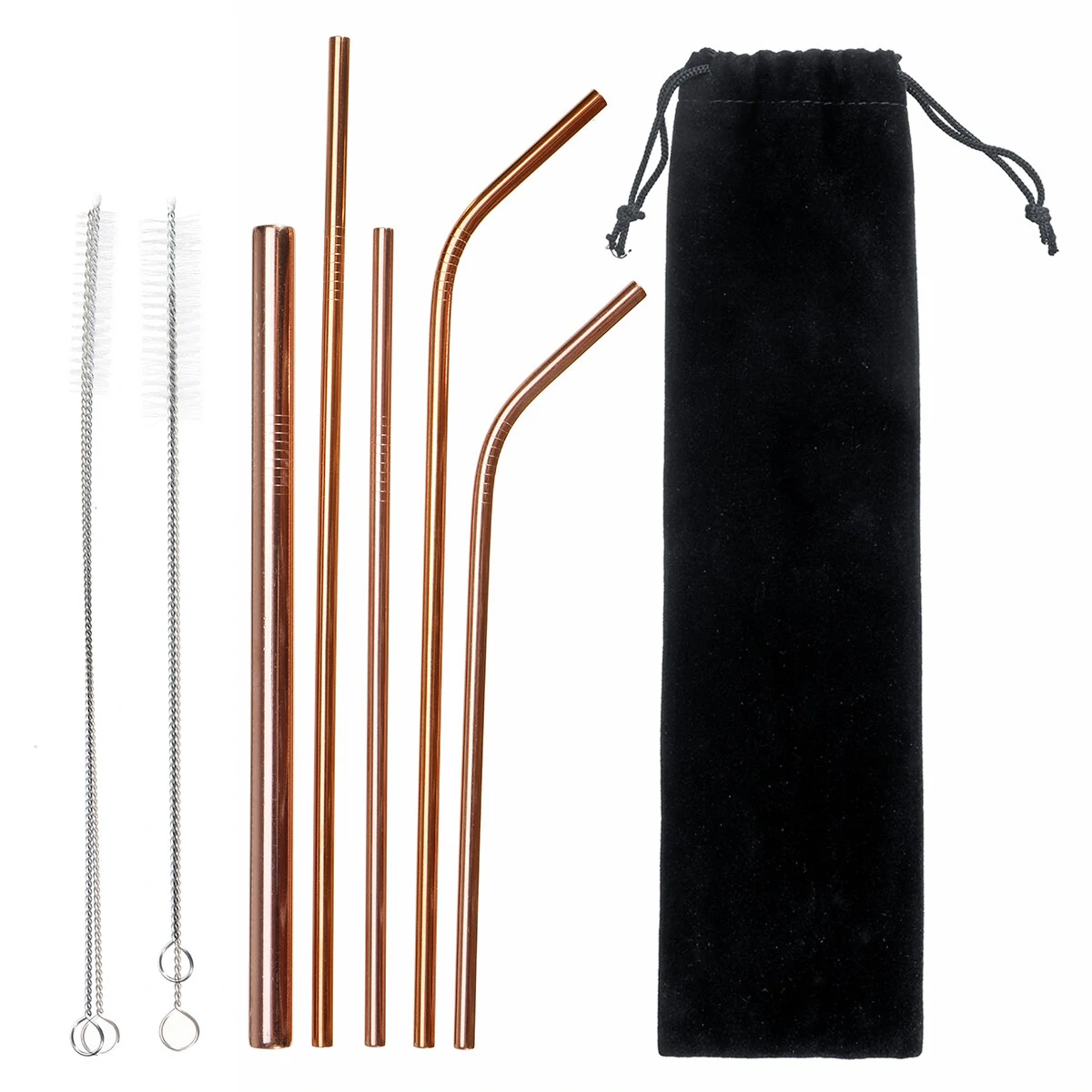 Portable 304 Stainless Steel Straw Set | Reusable Metal Drinking Straws With Brushes & Pouch - Image 5