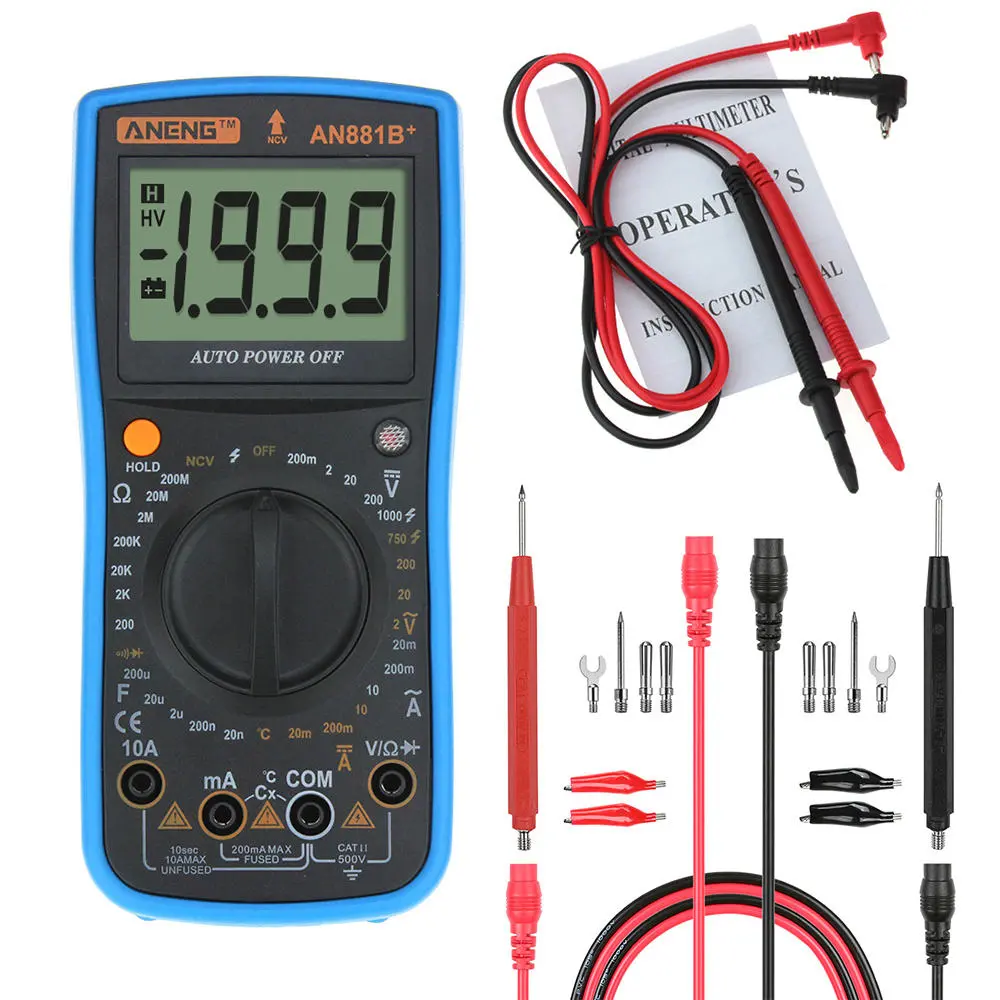 ANENG AN881B+ Multimeter - AC/DC Voltage, Current, Capacitance, Temp, Diode, Non-contact, 16-in-1 Test Line - Image 2