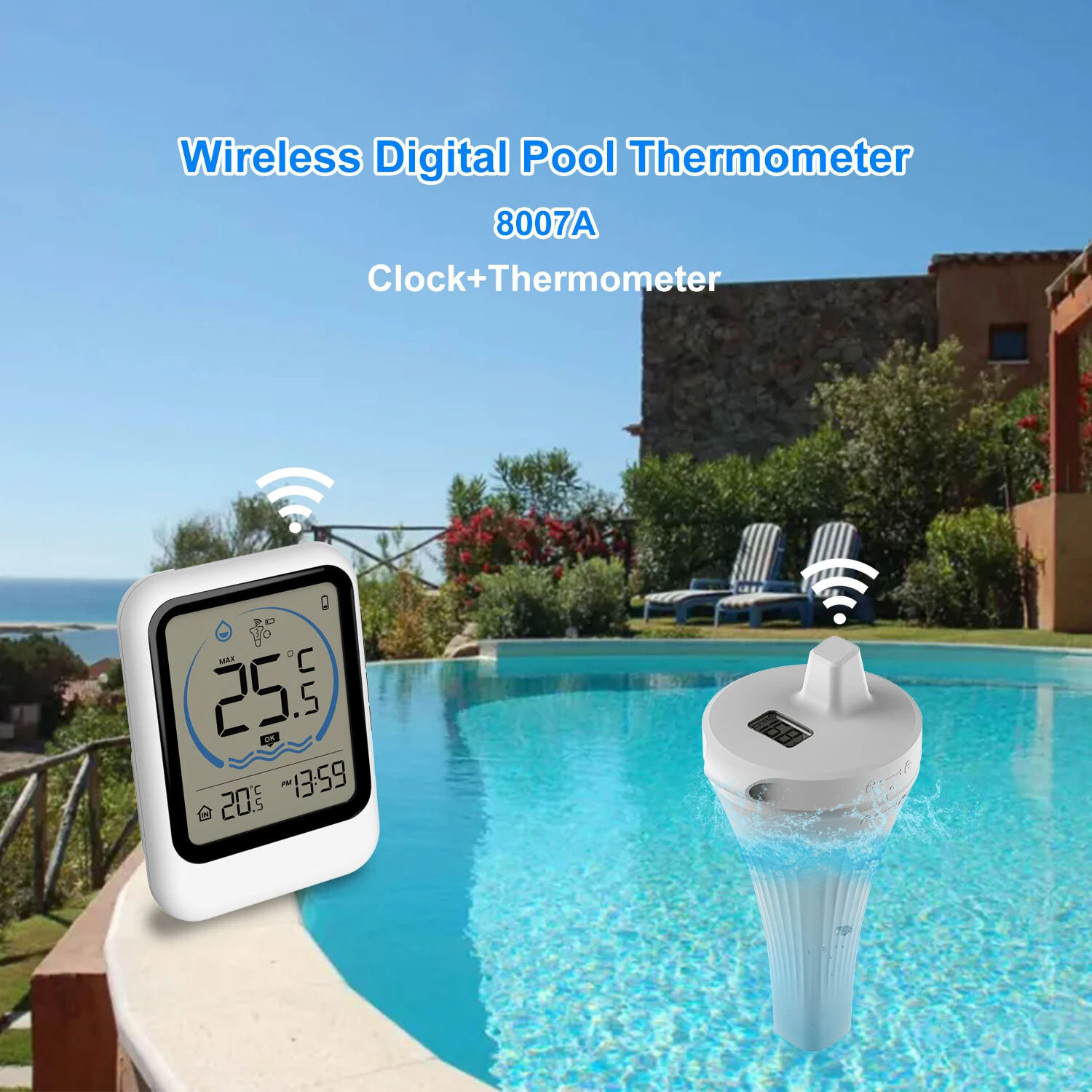 MK8007A Wireless Pool Thermometer - Floating Sensor with LCD Display | Indoor Outdoor Water Temperature Monitor - Image 3