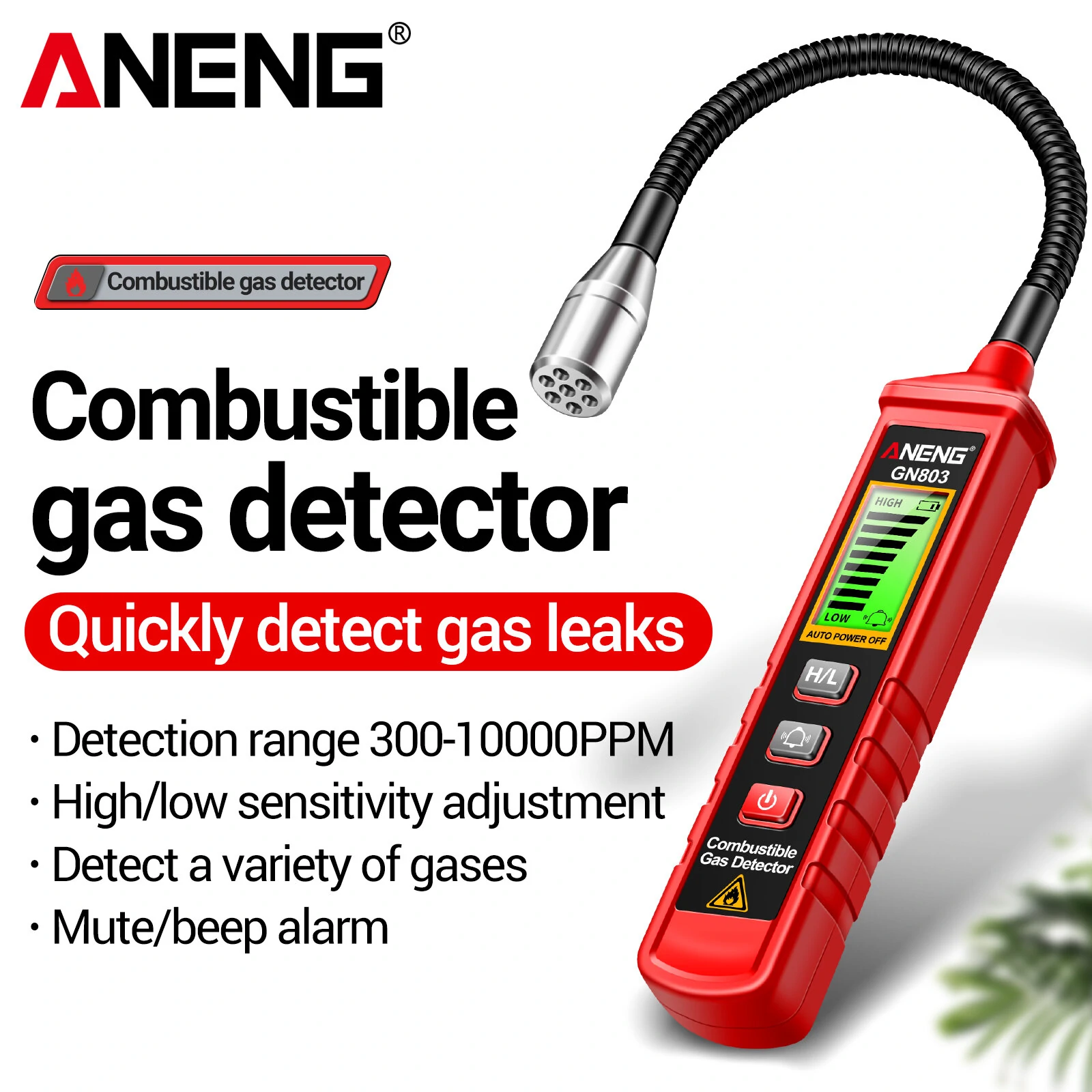 ANENG GN803 Combustible Gas Leak Detector | High Sensitivity 300-10000PPM | Adjustable with Bendable Hose - Image 4