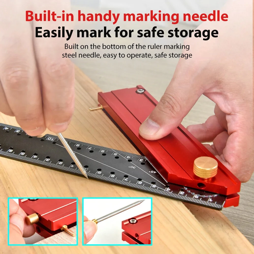Onkel.J 300mm Aluminum Alloy Multi Angle Ruler - Foldable Carpenter Square & Layout Tool - Image 2