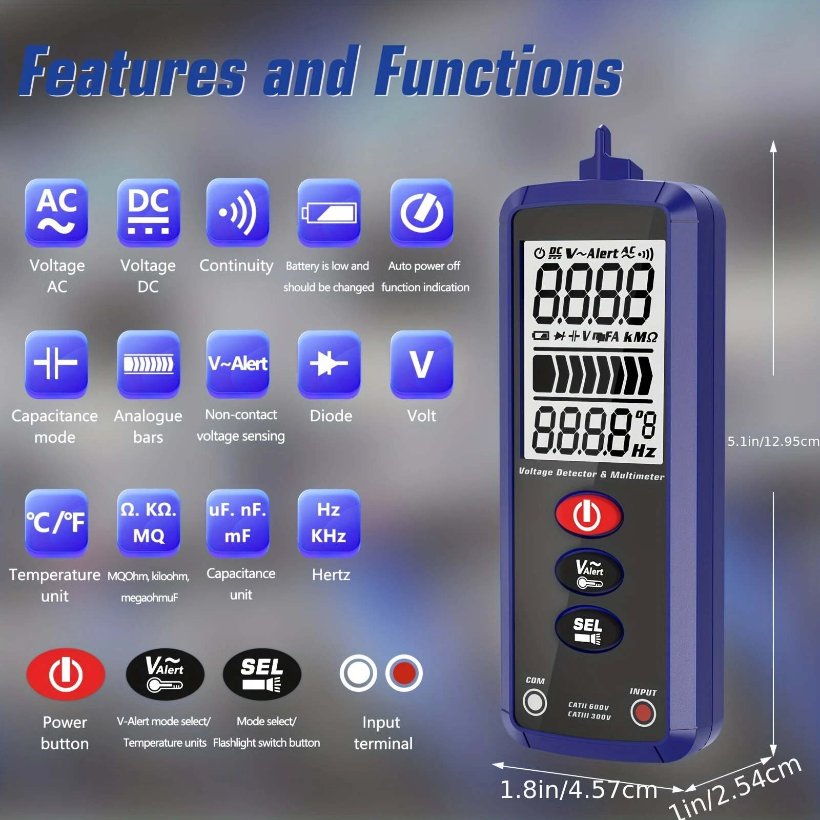 Automatic Anti-burning Pen Multimeter | AC Voltage & Frequency Tester | Non-Contact Voltmeter with Flashlight - Image 2