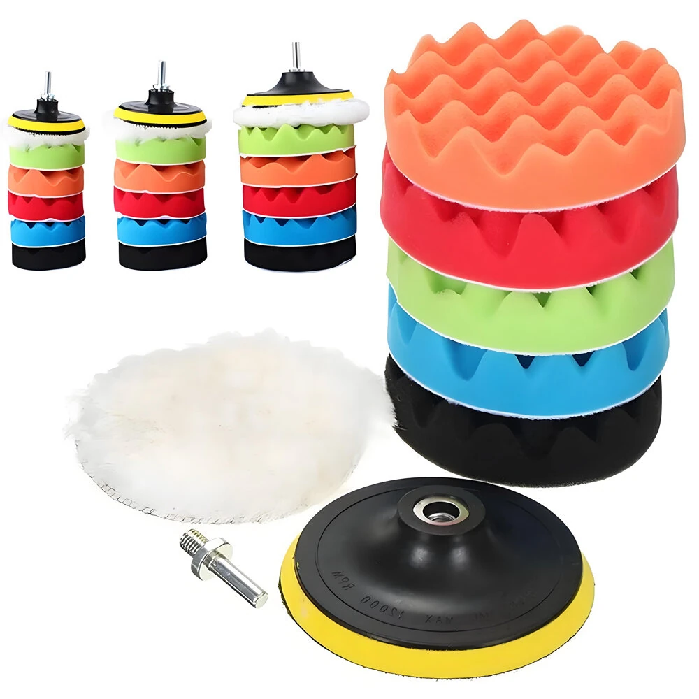 8pcs Car Polishing Pad Set - 3/5/7 Inch Buffing Kit with Drill Adapter for Waxing & Shining - Image 2