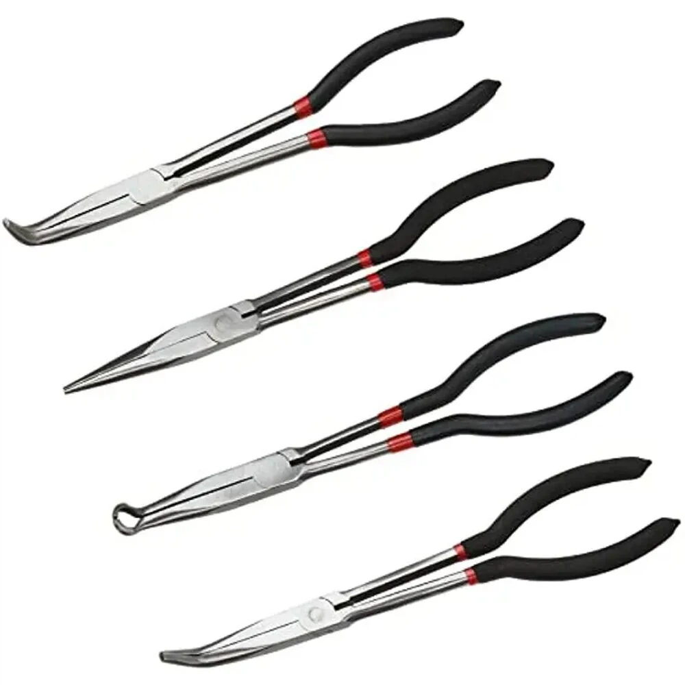 4PCS Long Needle Nose Pliers Set - 11 Inch Carbon Steel with Rubber Grips - Image 2