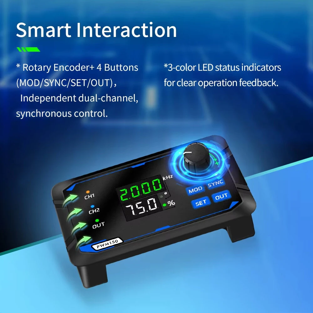JUNCTEK Dual-Channel PWM Signal Generator | 1Hz-150kHz | Adjustable Duty Cycle & Phase - Image 2
