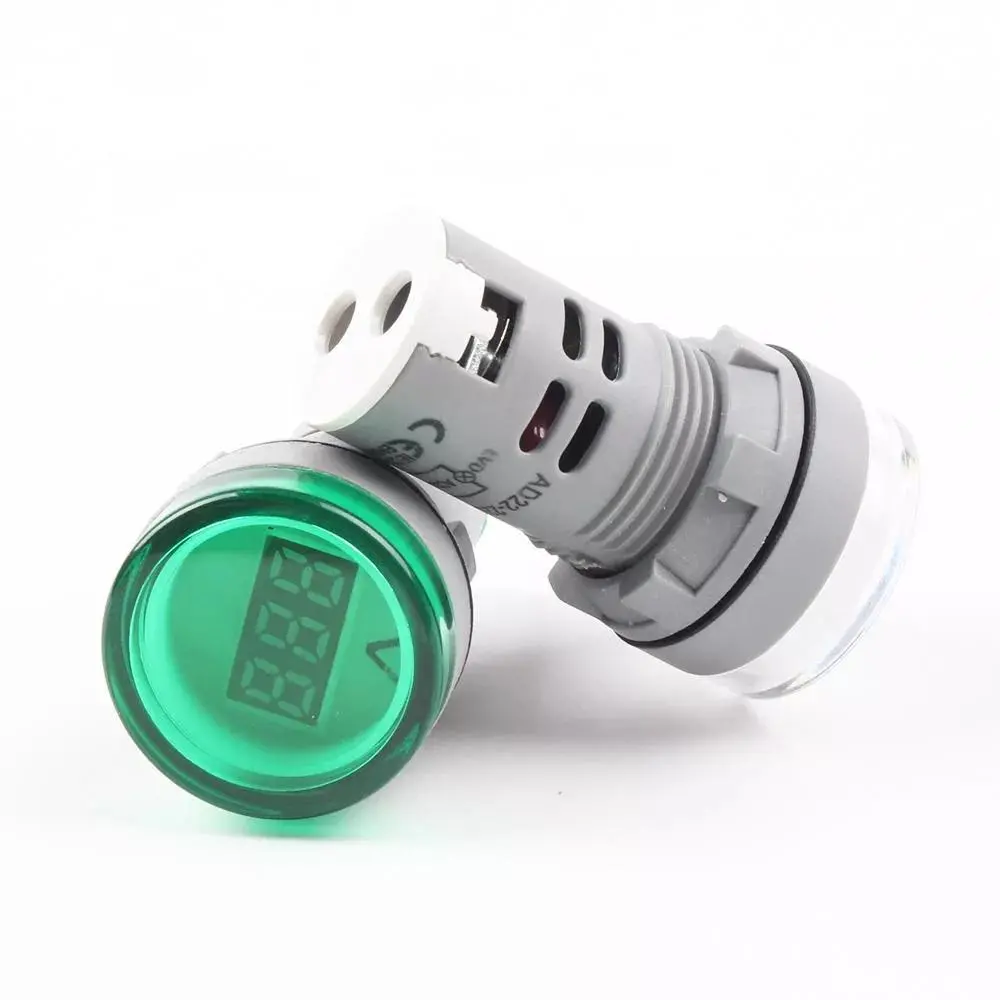 3Pcs AD16-22DSV Mini AC Voltmeter | 22MM 110V/220V LED Indicator Light - Green - Image 2