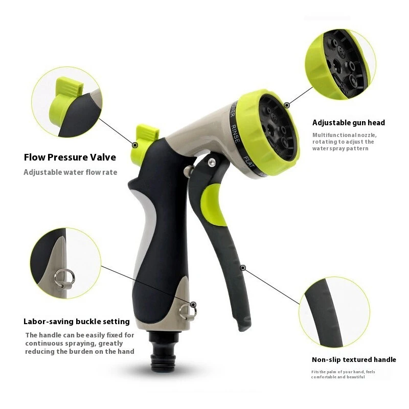 8 Function Garden Hose Spray Nozzle | High Pressure Car Wash & Watering Gun | ABS TPR Zinc Alloy - Image 4