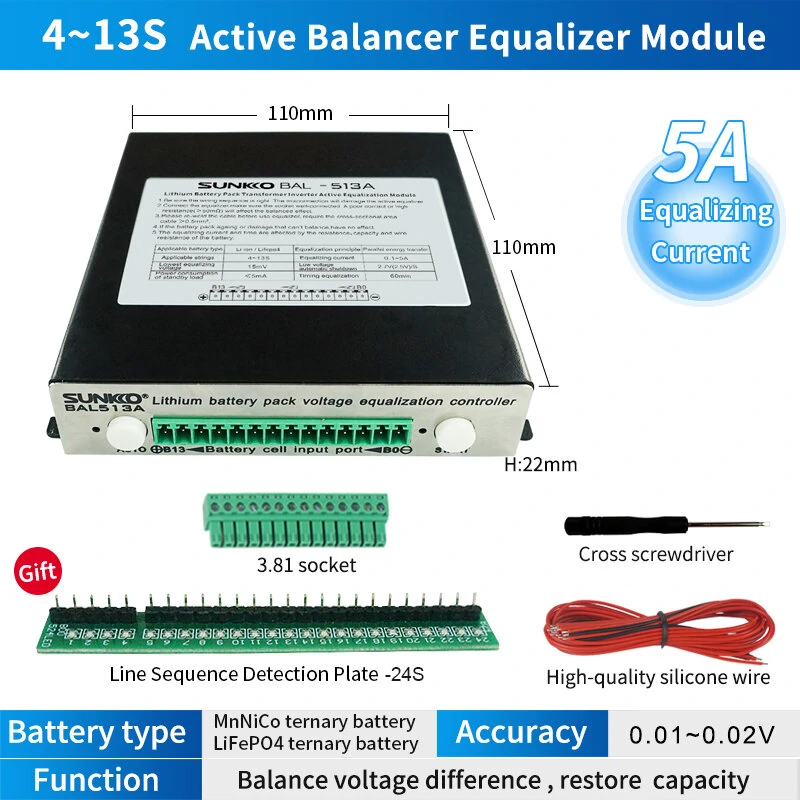 SUNKKO 5A Active Battery Balancer | 4-24 Series LiFePO4 Repair & Protection - Image 5