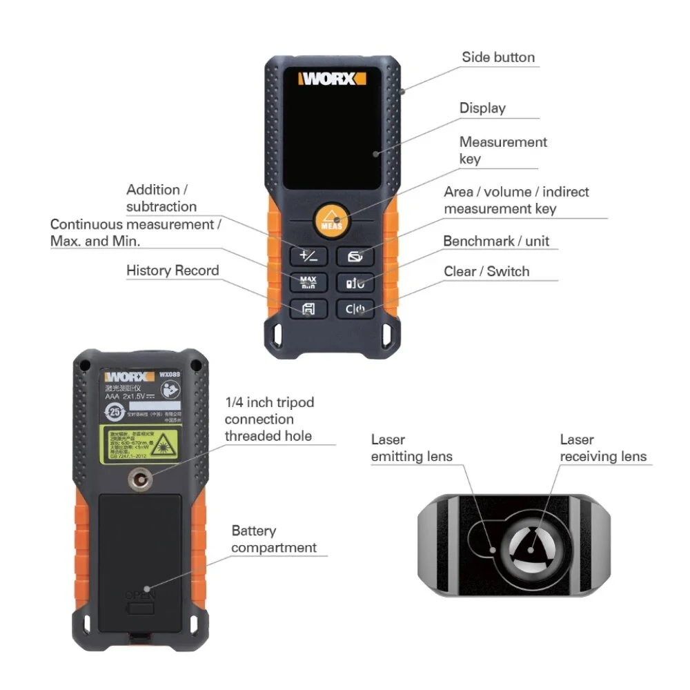 WORX WX087 40M Laser Distance Meter | Digital Rangefinder & Measuring Tool - Image 4