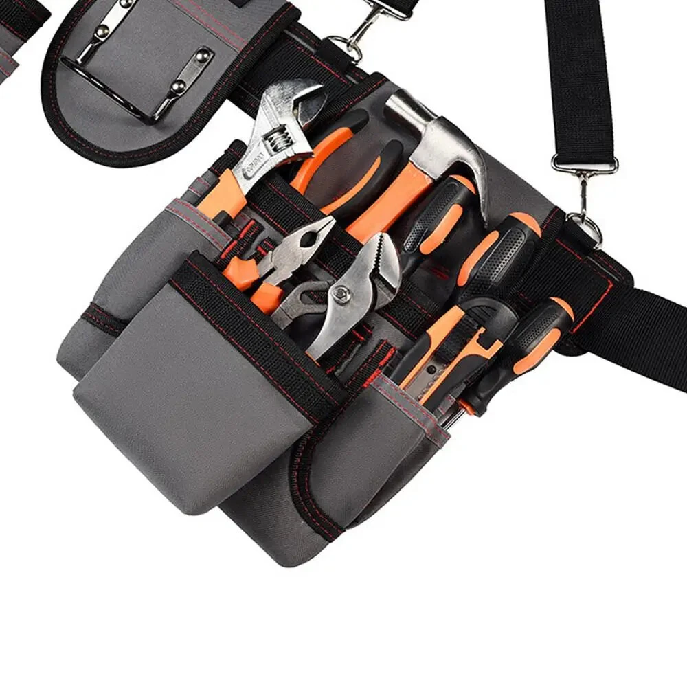 12 Pocket Tool Belt with Hammer Holder - Ergonomic Durable Polyester Nylon for Electricians & Mechanics - Image 2