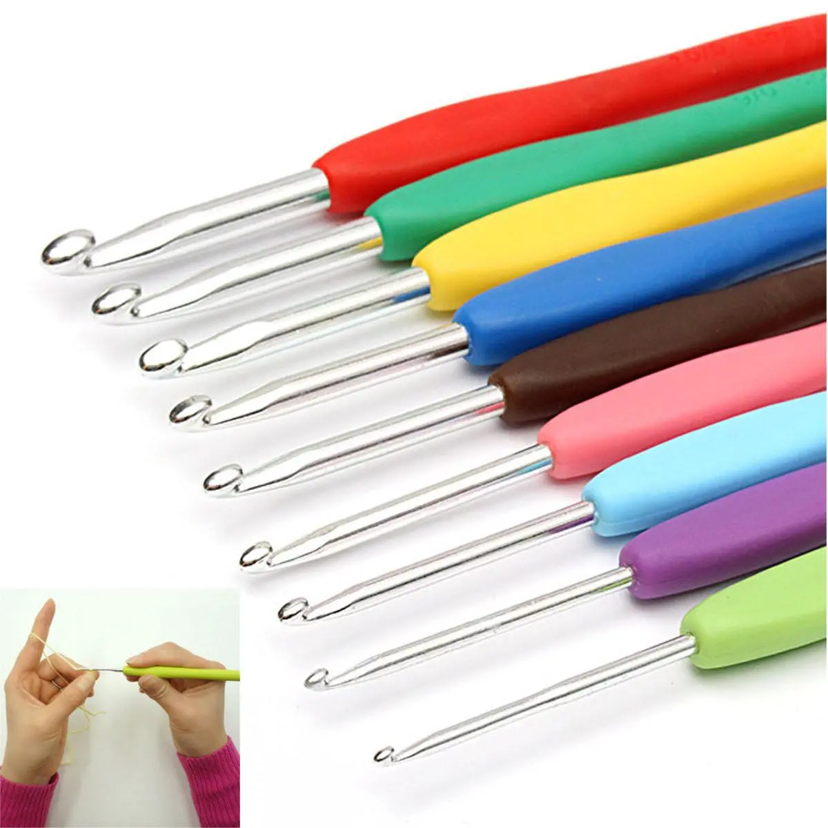 Multicolor Aluminum Crochet Hooks Set - 9Pcs with Ergonomic Plastic Handle - Image 3