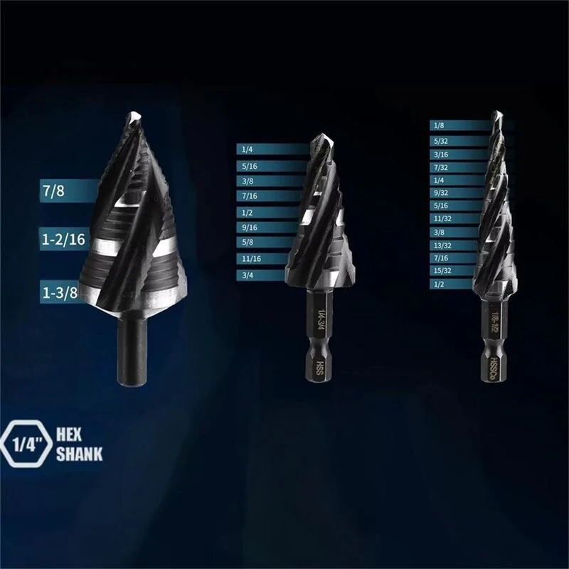 High Speed Steel Titanium Step Drill Bit Set - 3PCS Hex Shank for Metal - Image 2