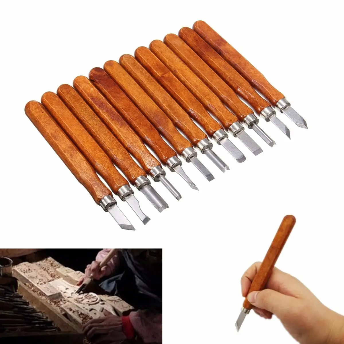 12Pcs Wood Carving Chisel Set - Professional Hand Gouges & Lathe Tools - Image 3