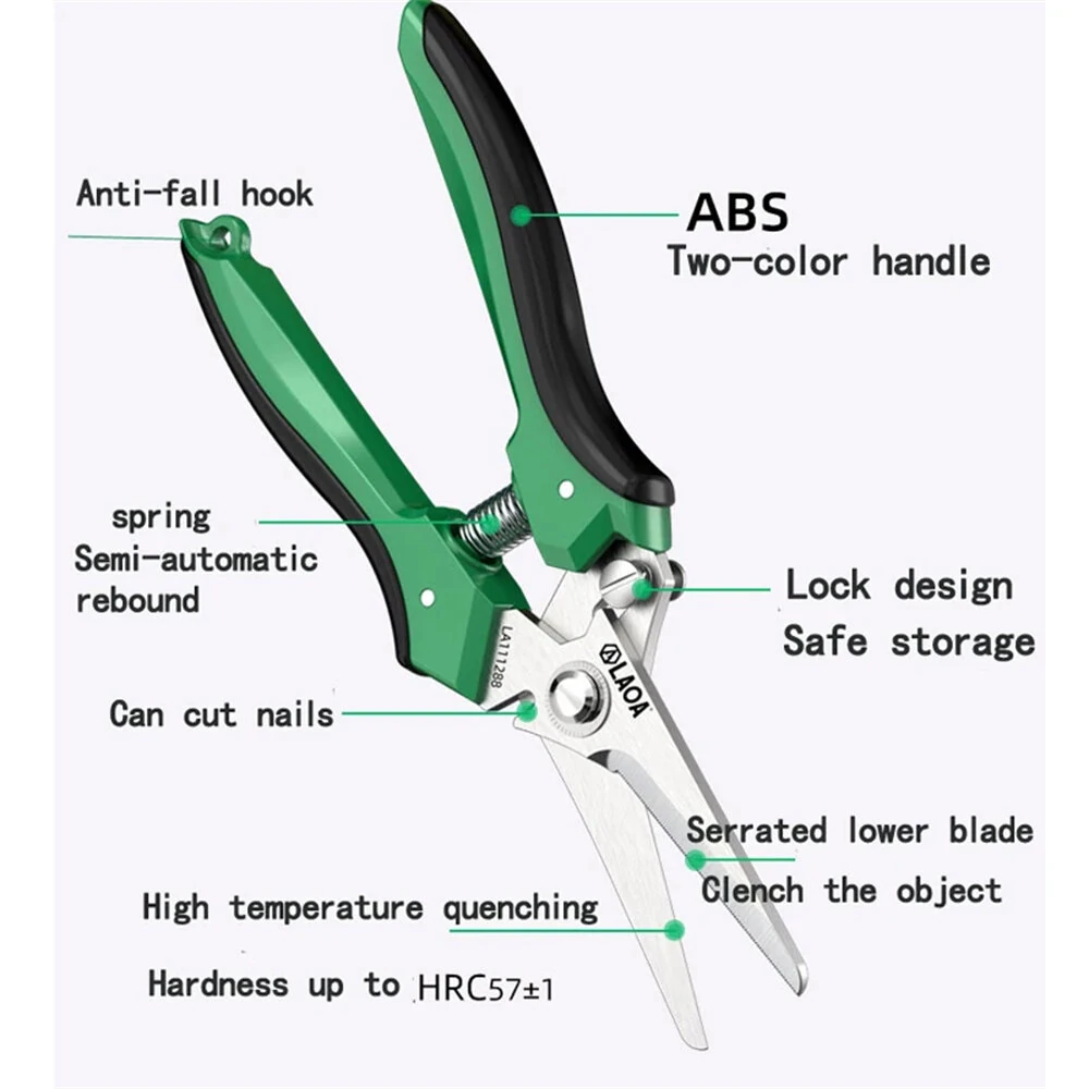 Multifunctional Serrated Electrician's Scissors - 200mm Stainless Steel - ABS Handles & Spring - Image 4